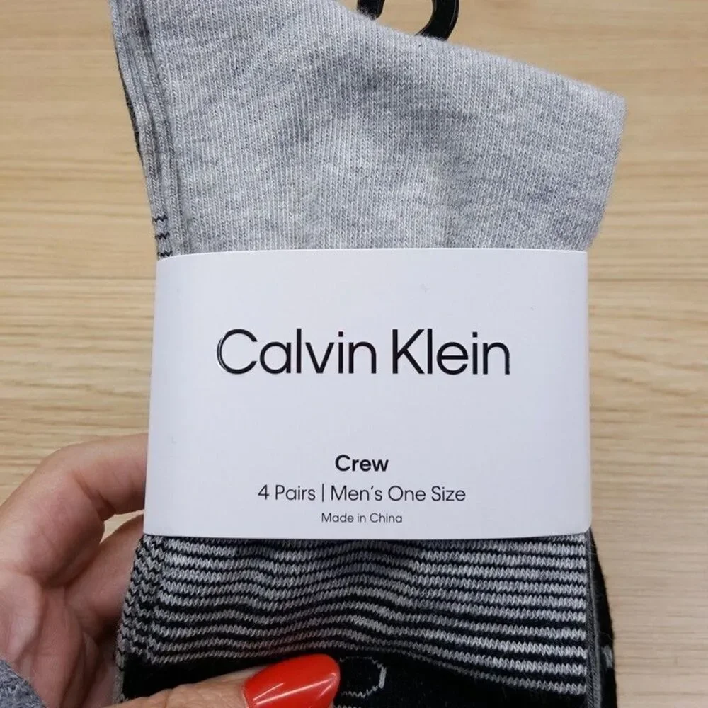 CALVIN KLEIN Crew Dress Socks Mens 4-Pack Gray Black Cotton Blend Logo